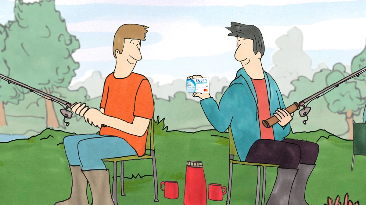 Illustrated scenes from an Ocean Finance advertising campaign