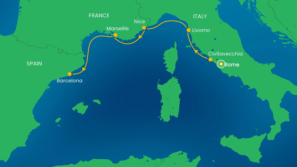 Animated cruise route map in the World of Cruising programme